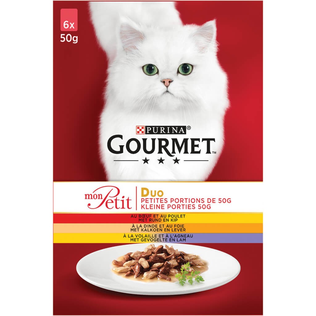 Gourmet Mon Petit Intense mit Rind und Huhn, Pute und Leber, Geflügel und Lamm