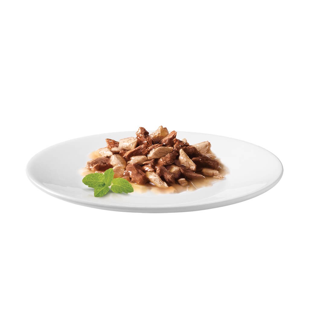 Gourmet Mon Petit Intense mit Rind und Huhn, Pute und Leber, Geflügel und Lamm