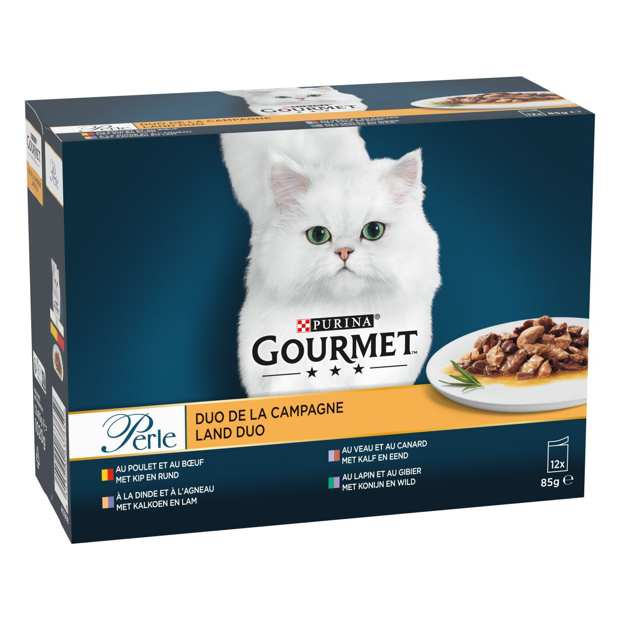 Purina Gourmet Perle Duo met kip-rund, kalkoen-lam, kalf-eend of konijn-wild natvoer kat (12x85 g)