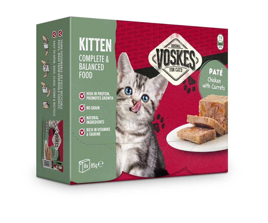 Voskes Kitten - Paté kip met wortelen natvoer kat (8x85 g)