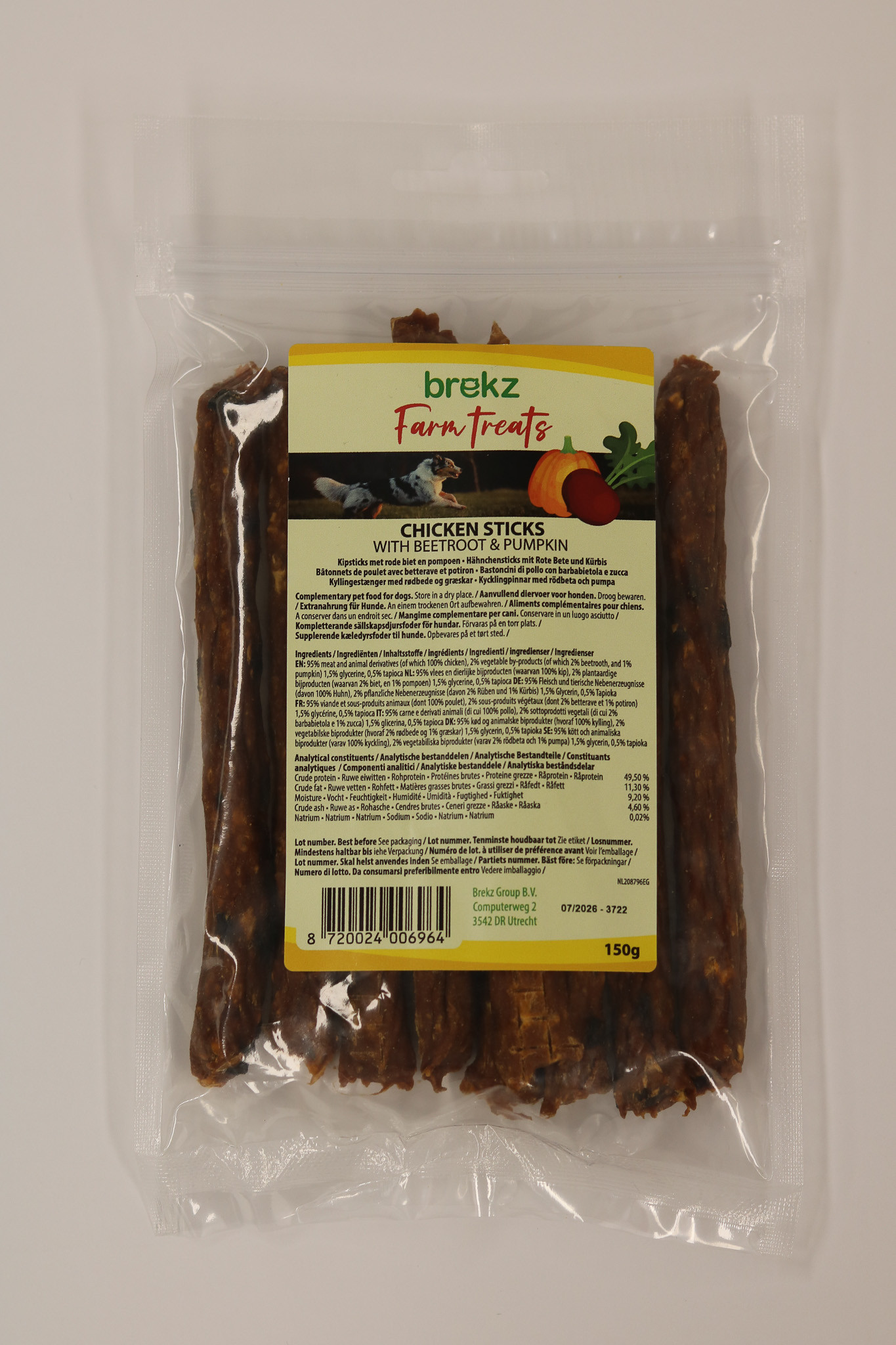 Brekz Farm Treats Kipsticks met rode biet en pompoen hondensnack