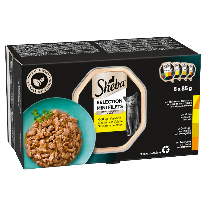 Sheba Mini Filets Geflügel Selection in Sauce Katzen-Nassfutter (Schale 85 g)