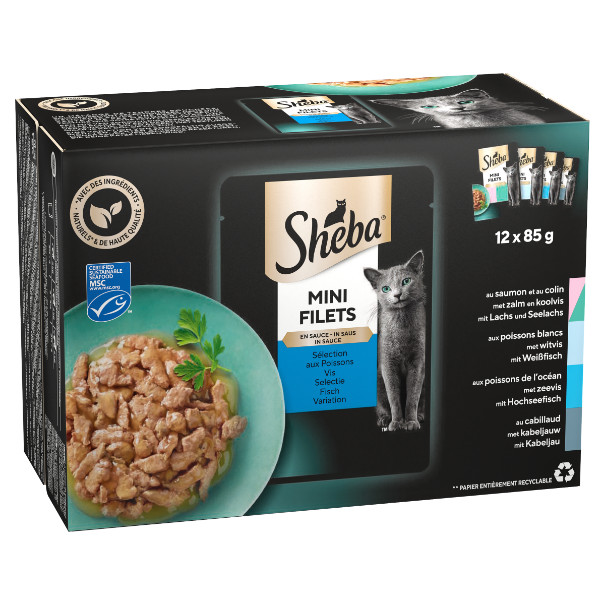 Sheba Mini Filets Fisch Selection in Sauce Katzen-Nassfutter (Beutel 85 g)