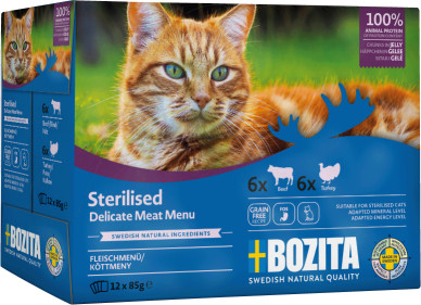 Bozita Indoor & Sterilised vlees stukjes in gelei multipack natvoer kat